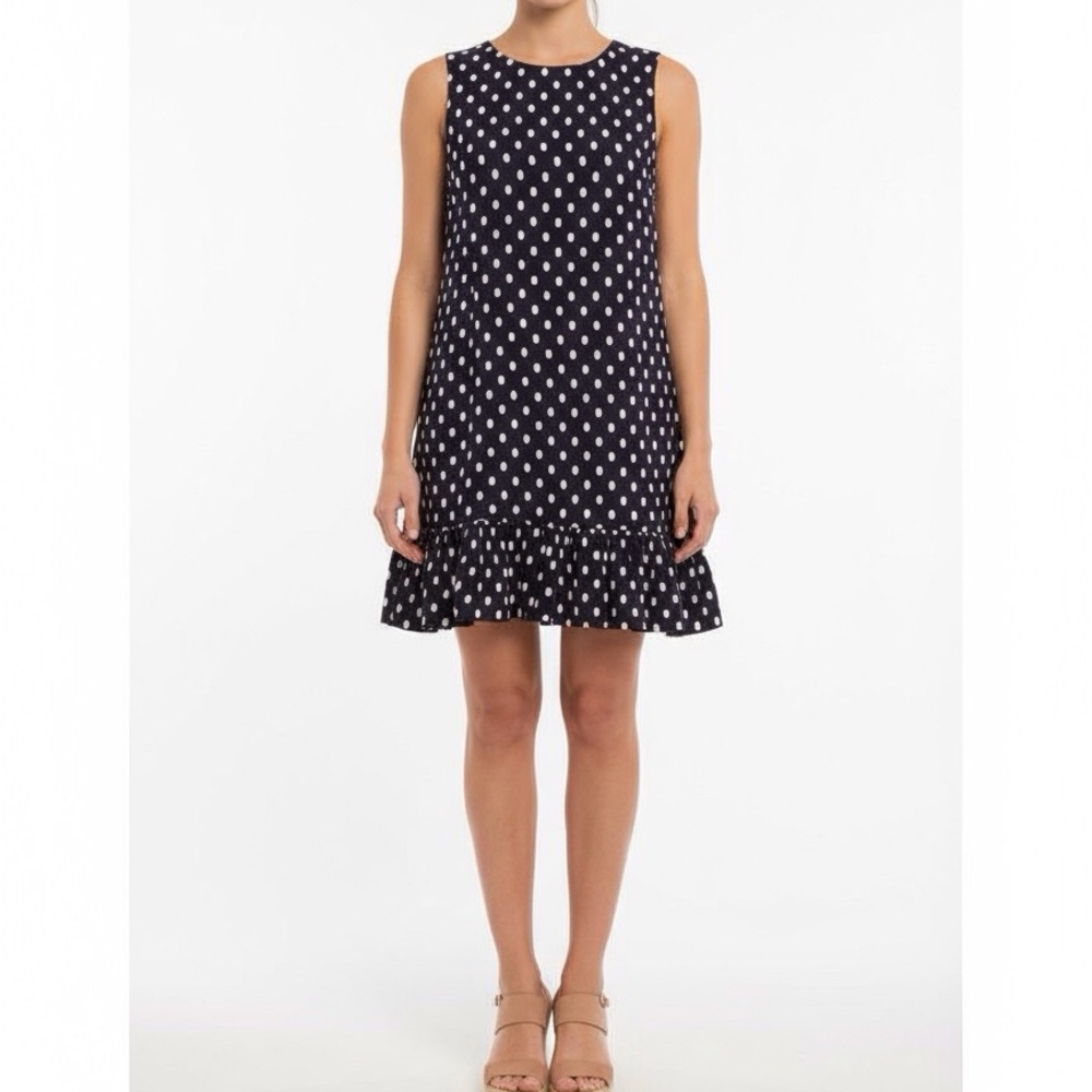 NWT Betsey Johnson Sz 8 Navy Blue/Ivory Polka Dot Dress Puffy Pinup Rockabilly
